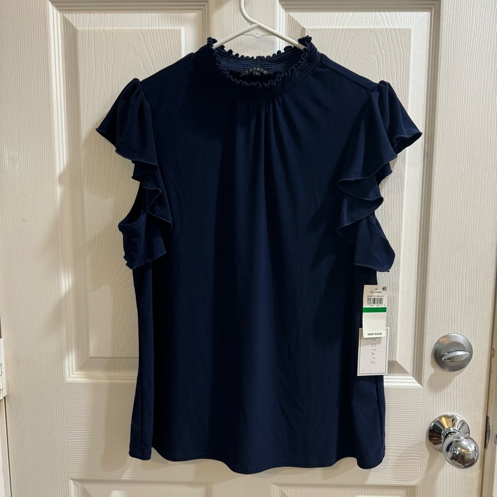 Slate Navy Ruffled Blouse